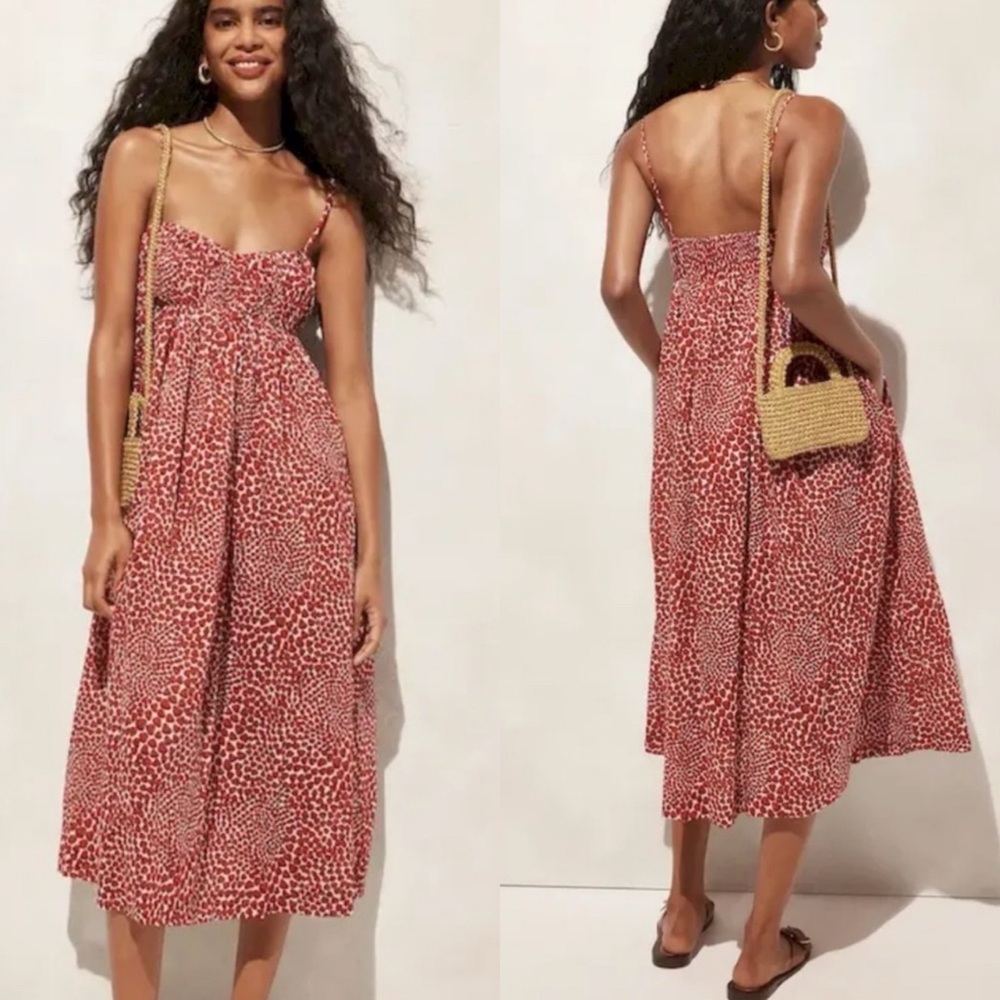 J. Crew Red Printed Midi Sundress